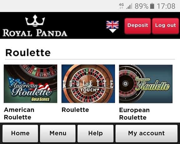 Mobile Roulette-Spiele bei Royal Panda