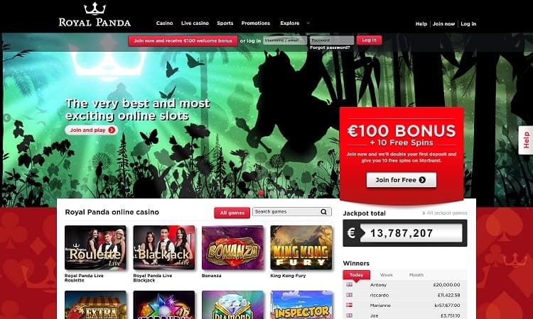 Die Royal Panda Casino-Website