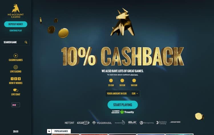 Die Website des Casinos ohne Konto