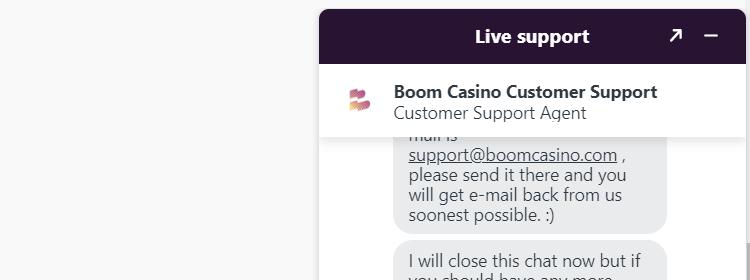 Live-Chat vom Boom Casino