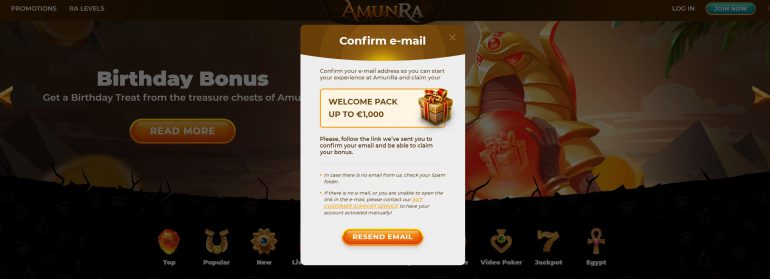 Amunra-Willkommensbonus